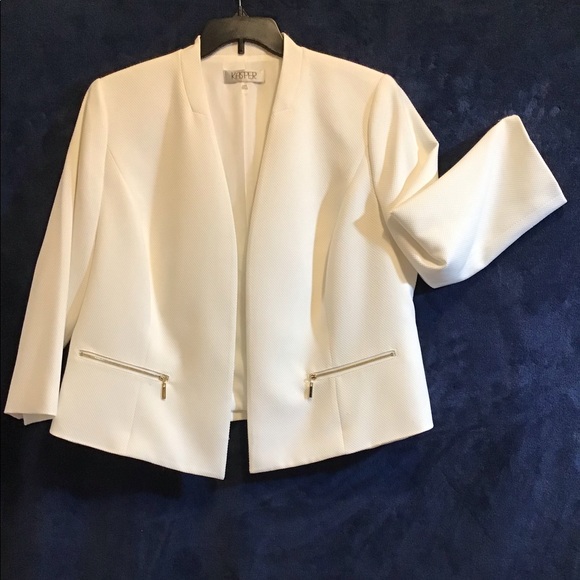 Kasper Womens Size Plus Fly Away Knit Pique JKT with Zip Pockets